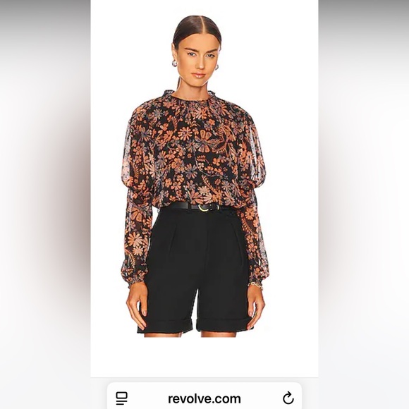 Free People Women's Clarissa Boho High Neck Black Floral Long Sleeve Top Medium - Picture 1 of 9